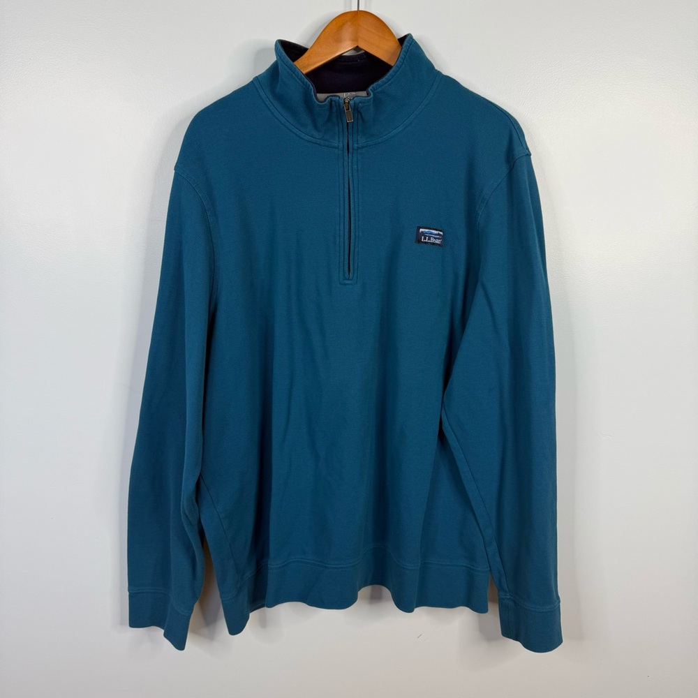 L.L.Bean Comfort Stretch Performance Piqué Quarter-Zip Pullover Teal Blue XXL